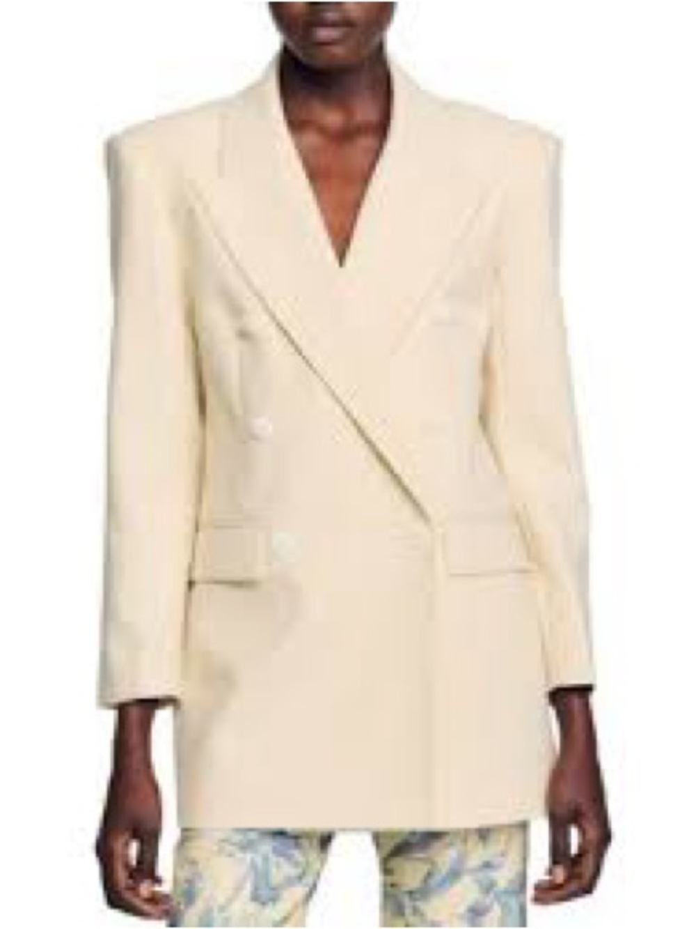Sandro BONNIE Cream Double-Breasted Blazer